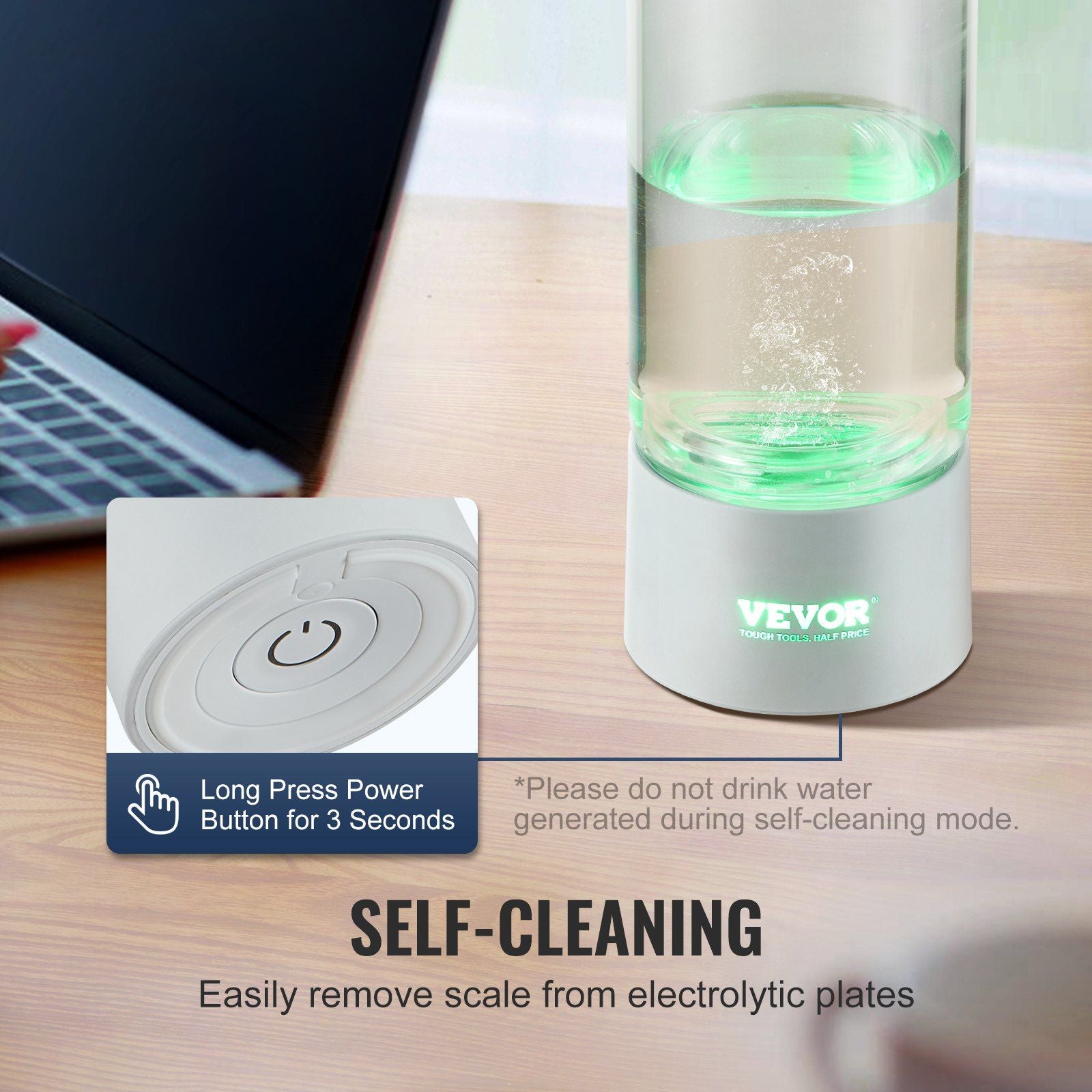 VEVOR Hydrogen Water Bottle Generator, 380 ml / 13.4 oz Capacity Portable Hydrogen Water Maker, SPE Technology Hydrogen Rich Water Ionizer Machine with Nasal Inhalation Tube and Self-Cleaning - JM Variety Store